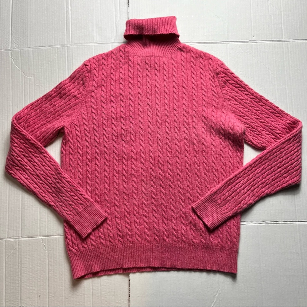 Charter Club 2 ply 100% Cashmere Womens M Pink Cable Knit Turtleneck Sweater